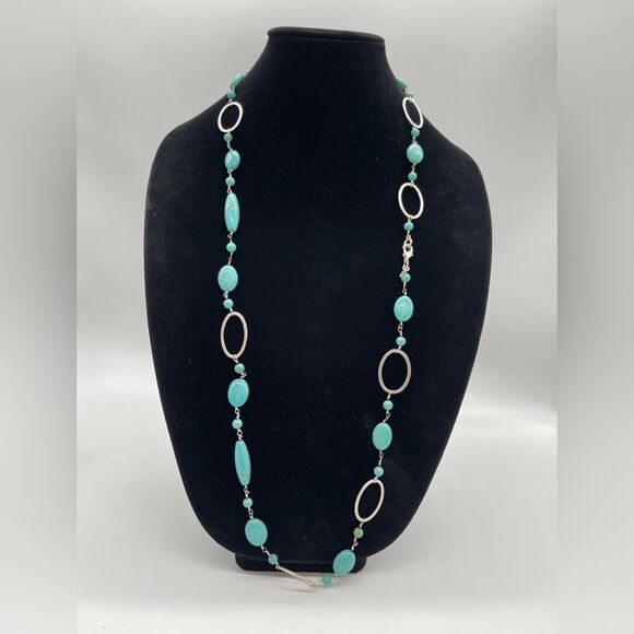 Stella & Dot Turquoise with silver tone Chain Long Necklace - Picture 1 of 2